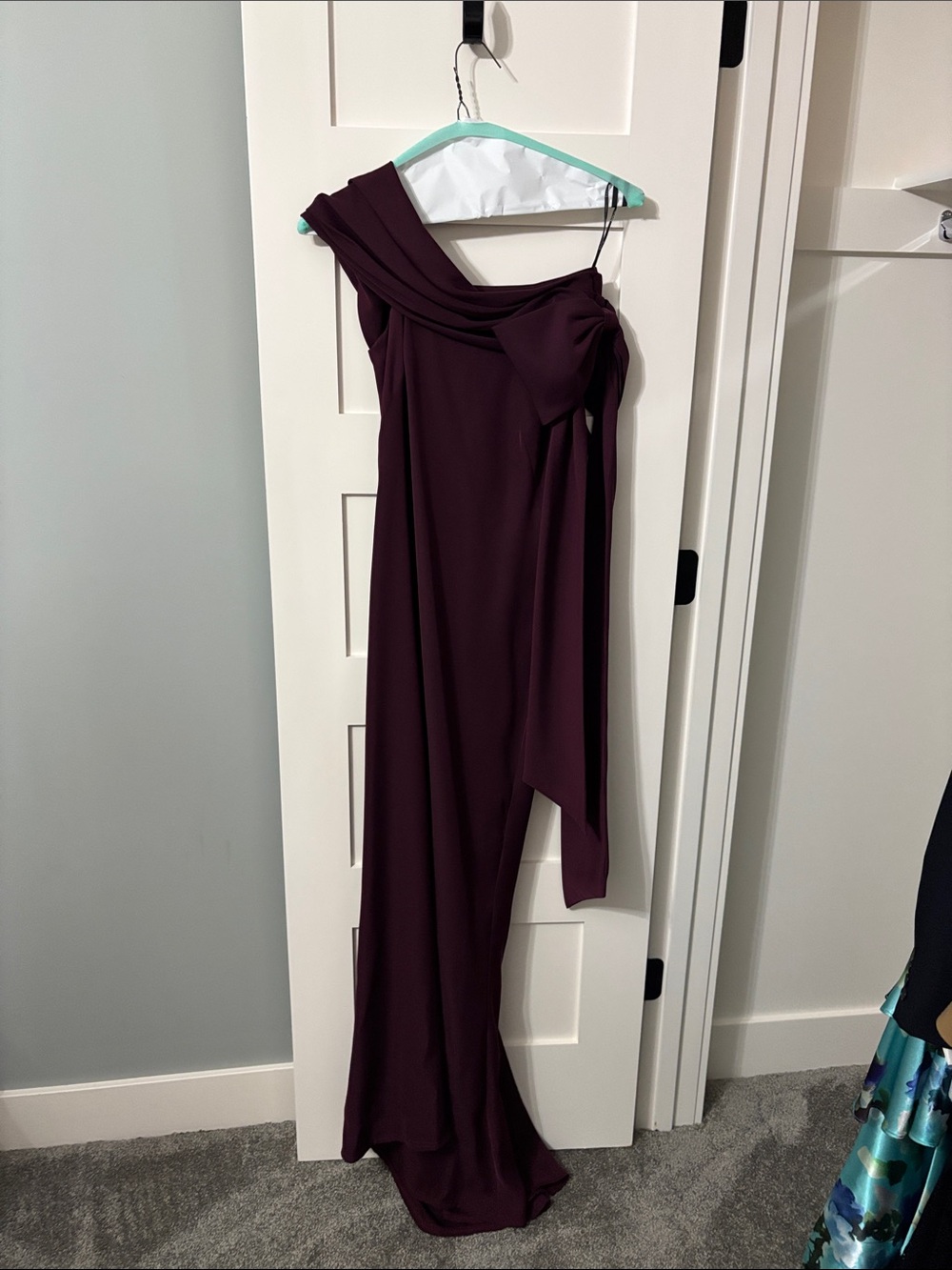 Tadashi Shoji One-Shoulder Evening Gown in Plum